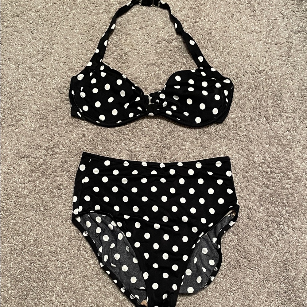Eddie Bauer Vintage Black and White Polka Dot Bikini Set, 16